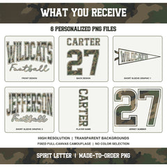 Custom M81 Camouflage Varsity Team Personalized Short-Sleeve School Spirit PNG Designs