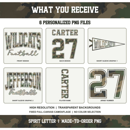 Custom M81 Camouflage Varsity Team Personalized Short-Sleeve School Spirit PNG Designs