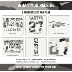 Custom Urban Camouflage Varsity Team Personalized Short Sleeve School Spirit PNG Designs