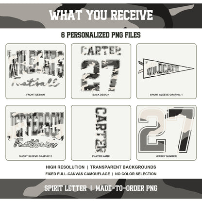 Custom Urban Camouflage Varsity Team Personalized Short Sleeve School Spirit PNG Designs
