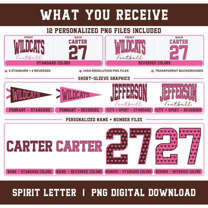 Custom Hearts Varsity Team Personalized Short-Sleeve School Spirit PNG Designs
