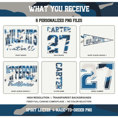 Custom Blue Camouflage Varsity Team Personalized Short Sleeve School Spirit PNG Designs