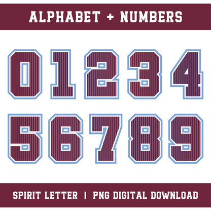 Custom Personalized Team Color Pinstripe Varsity Alphabet and Numbers PNG Set