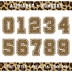 Leopard Varsity Alphabet and Numbers PNG Set
