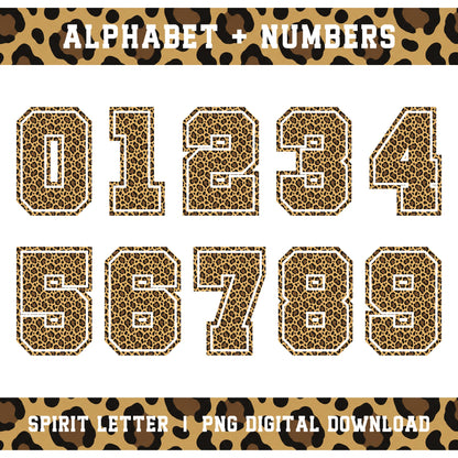 Leopard Varsity Alphabet and Numbers PNG Set
