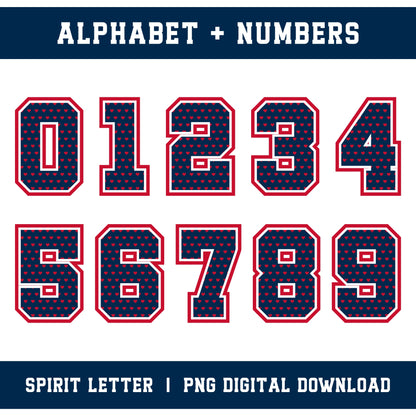 Custom Personalized Team Color Hearts Varsity Alphabet and Numbers PNG Set