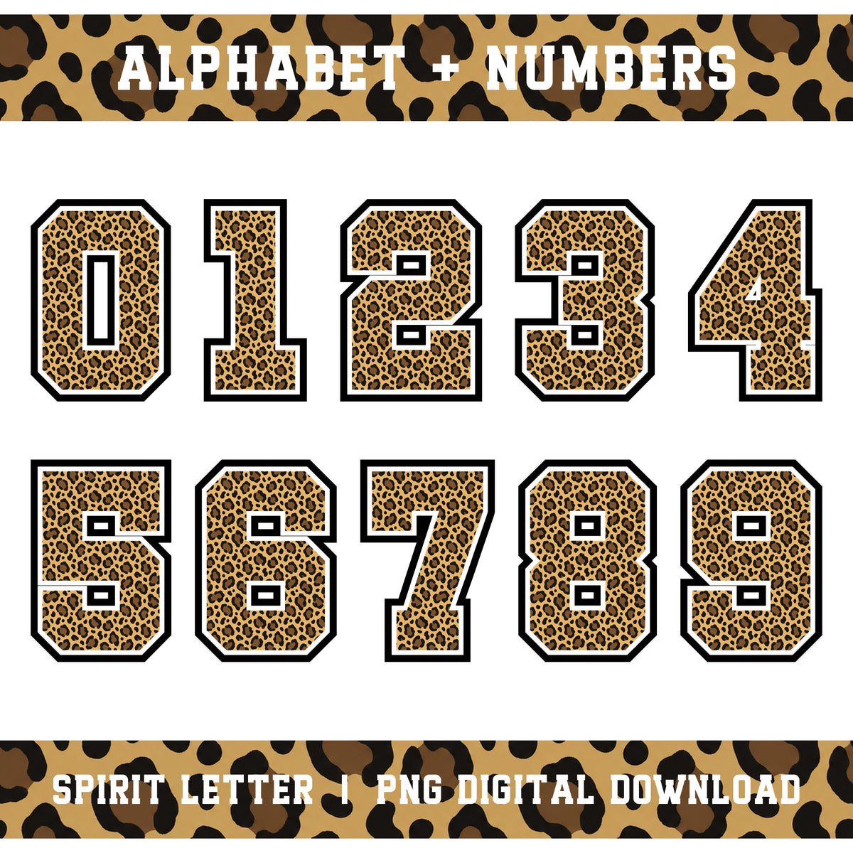 Custom Personalized Leopard Varsity Alphabet and Numbers PNG Set
