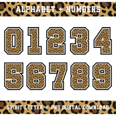 Custom Personalized Leopard Varsity Alphabet and Numbers PNG Set