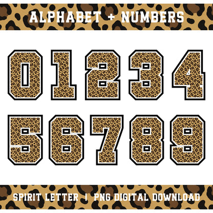 Custom Personalized Leopard Varsity Alphabet and Numbers PNG Set