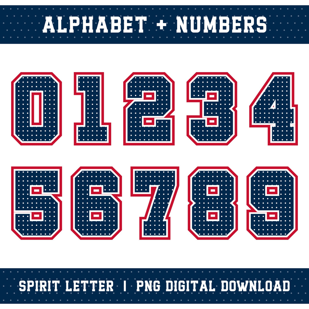 Custom Personalized Team Color Polka Dot Varsity Alphabet and Numbers PNG Set