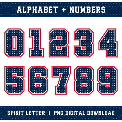 Custom Personalized Team Color Polka Dot Varsity Alphabet and Numbers PNG Set