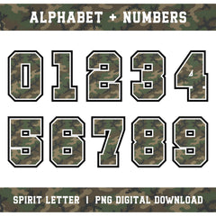 Custom Personalized Camouflage Varsity Alphabet and Numbers PNG Set