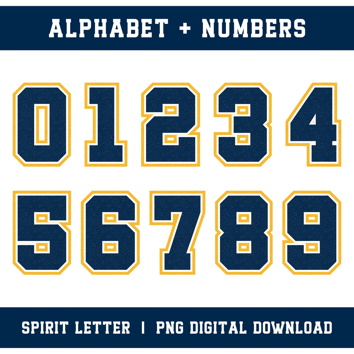 Custom Personalized Team Color Glitter Varsity Alphabet and Numbers PNG Set