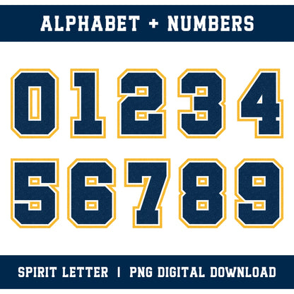 Custom Personalized Team Color Glitter Varsity Alphabet and Numbers PNG Set