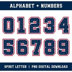 Custom Personalized Team Color Stars Varsity Alphabet and Numbers PNG Set