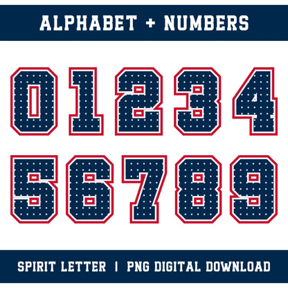 Custom Personalized Team Color Stars Varsity Alphabet and Numbers PNG Set
