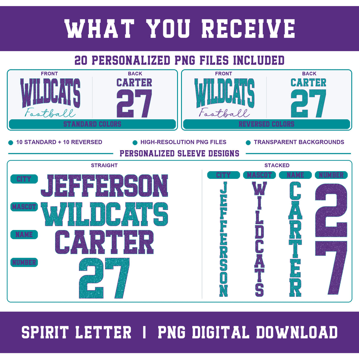 Custom Glitter Varsity Team Long Sleeve School Spirit PNG Designs