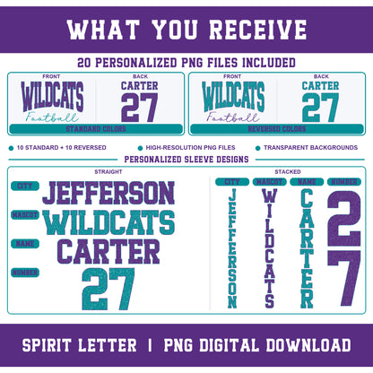 Custom Glitter Varsity Team Long Sleeve School Spirit PNG Designs