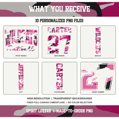 Custom Pink Camouflage Varsity Team Personalized Long Sleeve School Spirit PNG Designs