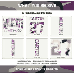 Custom Purple Camouflage Varsity Team Personalized Long Sleeve School Spirit PNG Designs