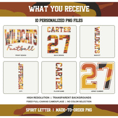 Custom Orange Camouflage Varsity Team Personalized Long Sleeve School Spirit PNG Designs