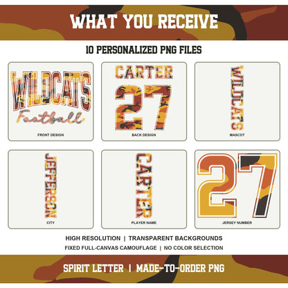 Custom Orange Camouflage Varsity Team Personalized Long Sleeve School Spirit PNG Designs