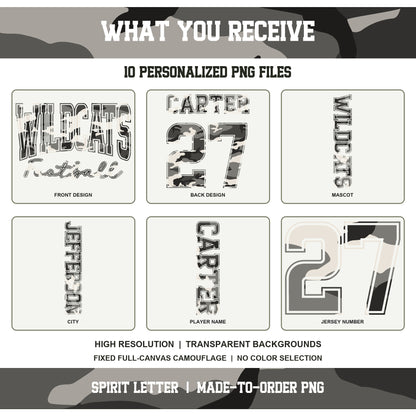 Custom Urban Camouflage Varsity Team Personalized Long Sleeve School Spirit PNG Designs
