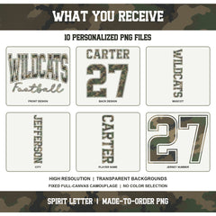 Custom M81 Camouflage Varsity Team Personalized Long-Sleeve School Spirit PNG Designs