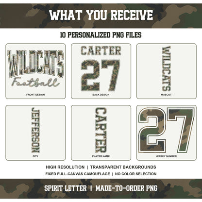 Custom M81 Camouflage Varsity Team Personalized Long-Sleeve School Spirit PNG Designs