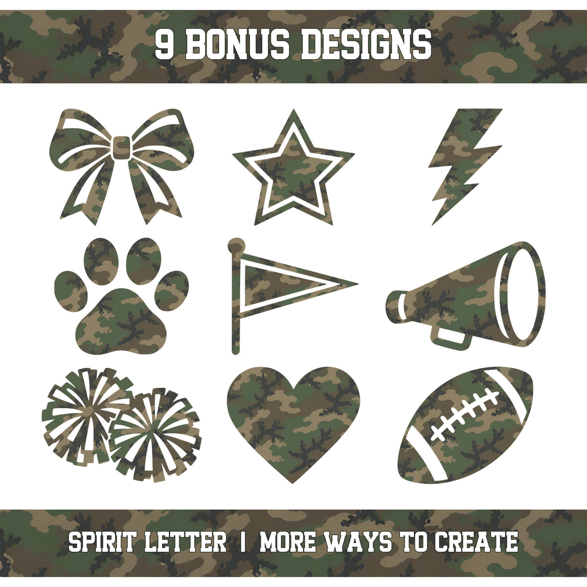 Woodland Camouflage Varsity Alphabet and Numbers PNG Set