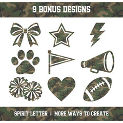 Woodland Camouflage Varsity Alphabet and Numbers PNG Set