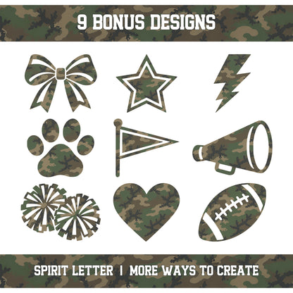 Woodland Camouflage Varsity Alphabet and Numbers PNG Set