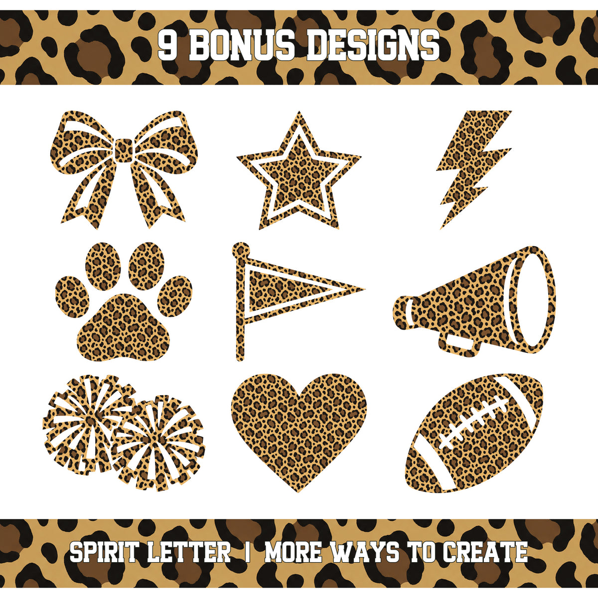 Leopard Varsity Alphabet and Numbers PNG Set