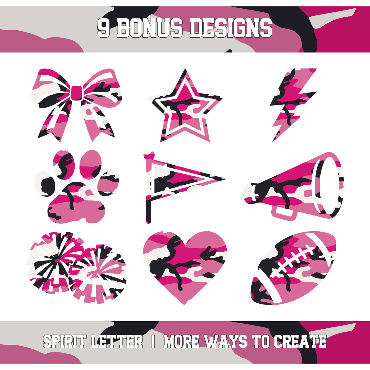 Pink Camouflage Varsity Alphabet and Numbers PNG Set