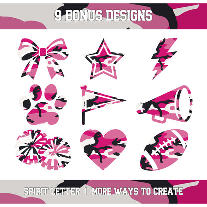 Pink Camouflage Varsity Alphabet and Numbers PNG Set