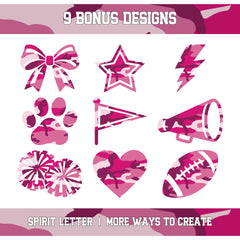 Hot Pink Camouflage Varsity Alphabet and Numbers PNG Set