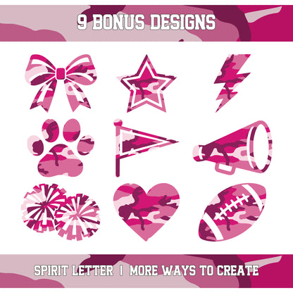 Hot Pink Camouflage Varsity Alphabet and Numbers PNG Set