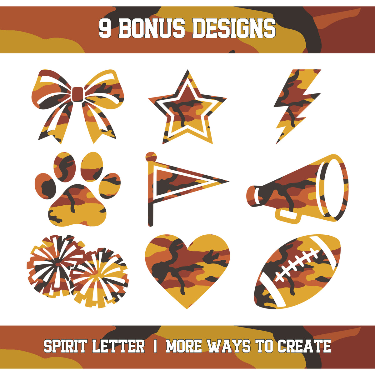 Orange Camouflage Varsity Alphabet and Numbers PNG Set