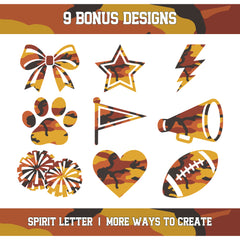 Orange Camouflage Varsity Alphabet and Numbers PNG Set