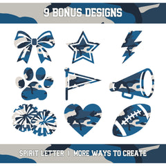 Blue Camouflage Varsity Alphabet and Numbers PNG Set