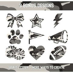 Urban Camouflage Varsity Alphabet and Numbers PNG Set