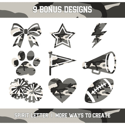 Urban Camouflage Varsity Alphabet and Numbers PNG Set