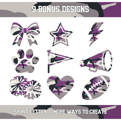 Purple Camouflage Varsity Alphabet and Numbers PNG Set