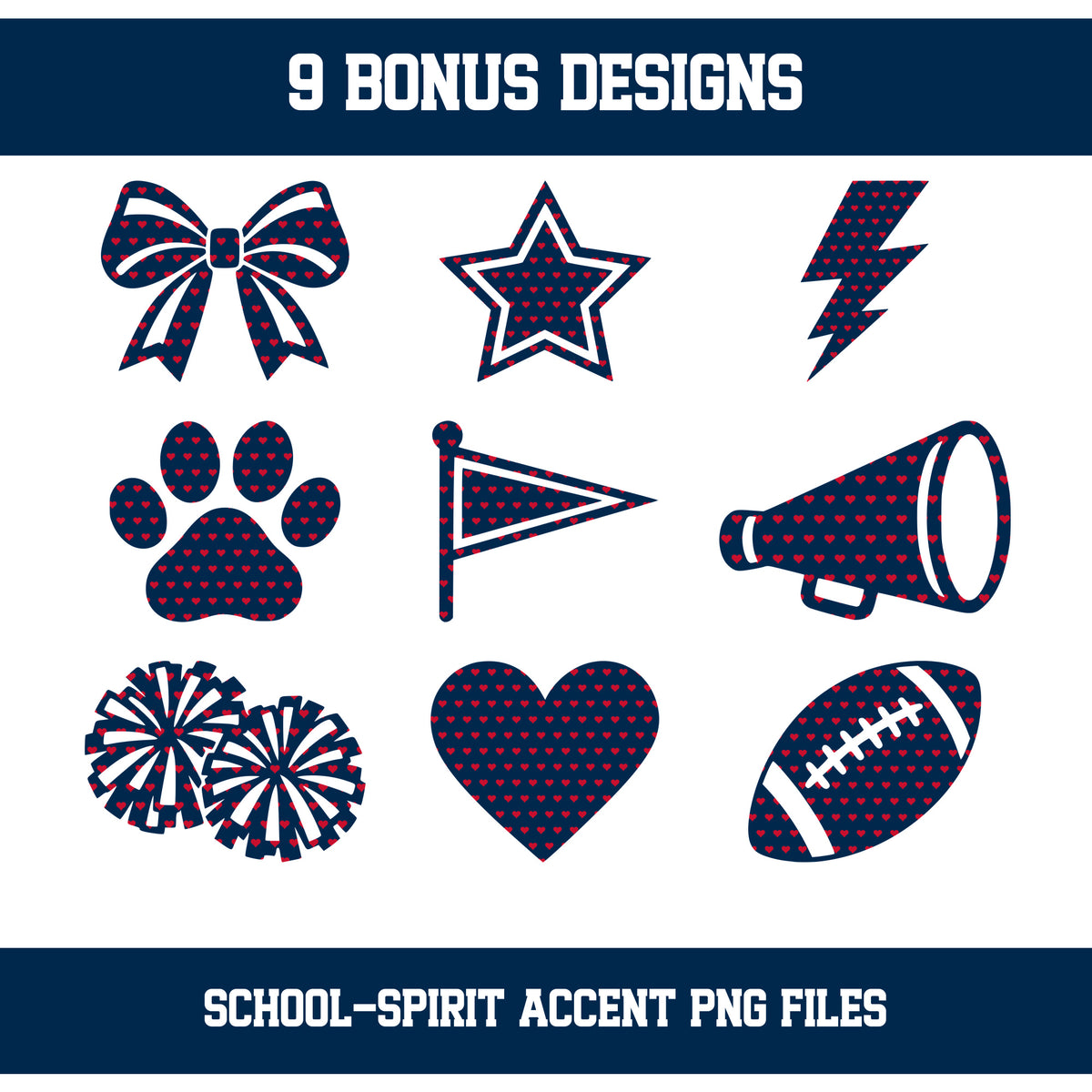 Custom Personalized Team Color Hearts Varsity Alphabet and Numbers PNG Set