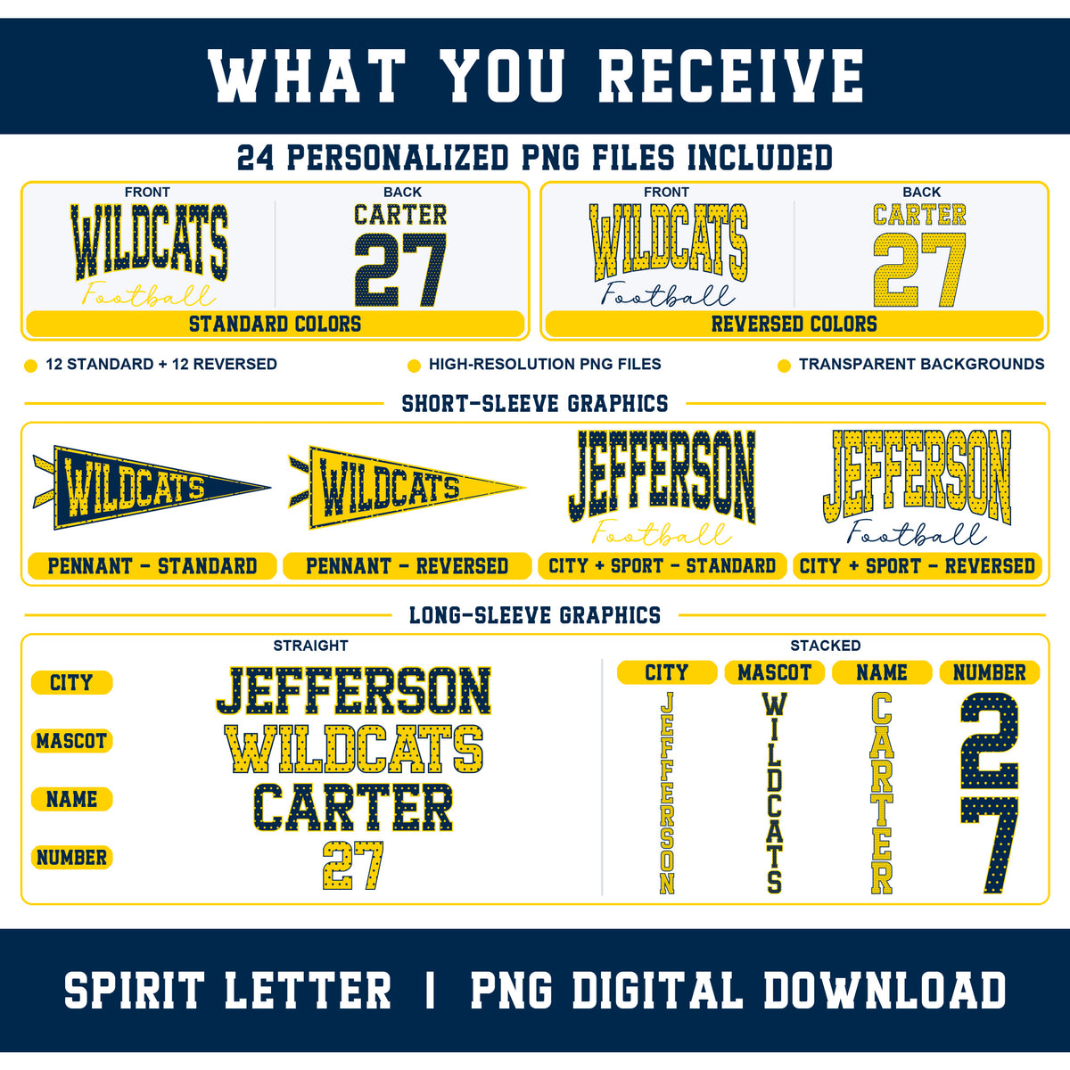 Custom Polka Dot Varsity Team Personalized Complete School Spirit PNG Design Bundle
