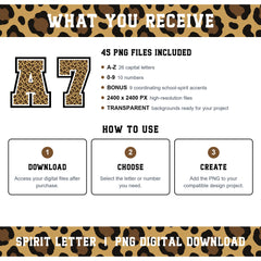 Custom Personalized Leopard Varsity Alphabet and Numbers PNG Set