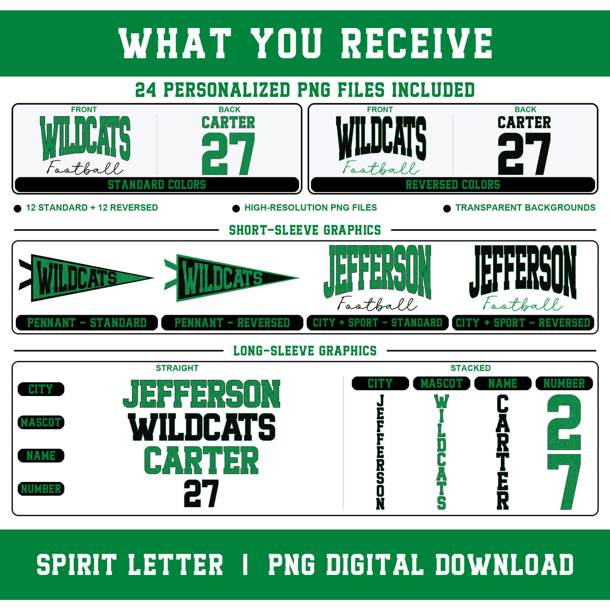 Custom Glitter Varsity Team Complete School Spirit PNG Design Bundle