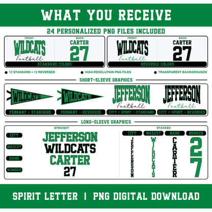 Custom Glitter Varsity Team Complete School Spirit PNG Design Bundle