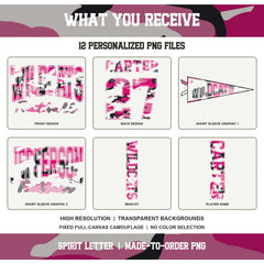 Custom Pink Camouflage Varsity Team Personalized School Spirit PNG Design Bundle