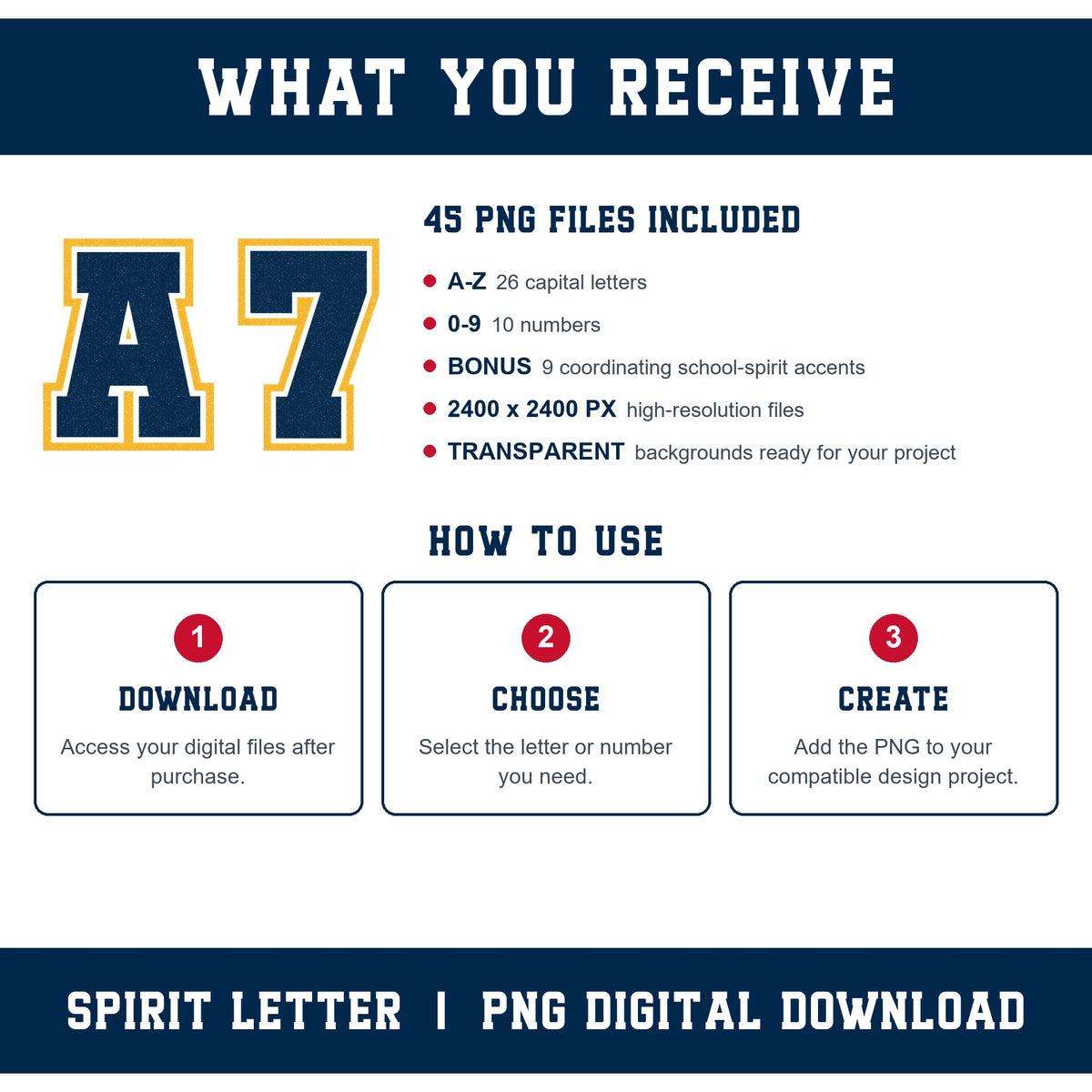 Custom Personalized Team Color Glitter Varsity Alphabet and Numbers PNG Set